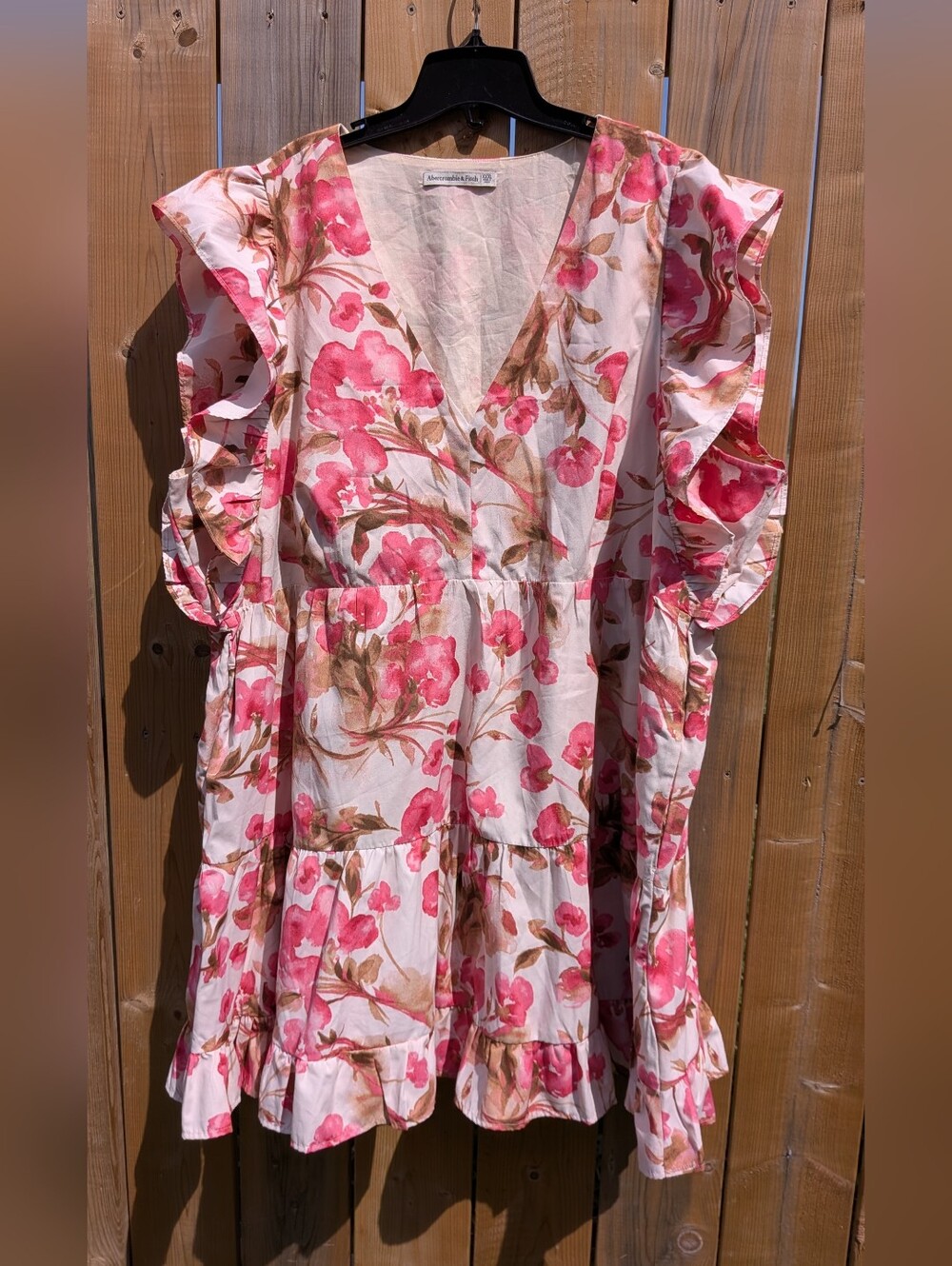 Abercrombie & Fitch White Floral Mini Dress with Pink and Brown Blossoms - Picture 2 of 7